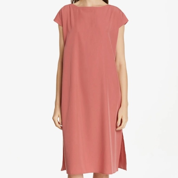 EUC Eileen Fisher Sandwashed Chutney Tencel Side Slit Cap Sleeve Midi Dress XS - Picture 2 of 6